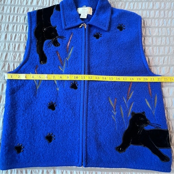 Lisa International Vintage Black Panther Blue Vest 100% Boiled Wool Size XLarge - Picture 14 of 15